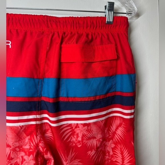 Spyder Boys Red Blue Striped Tropical Floral Drawstring Swim Shorts Size XL - Picture 11 of 15